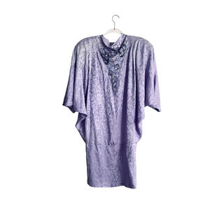 A.J. Bari Silk Dress Women Size 10 Vintage Faded Purple Beaded Batwing 80s Chic